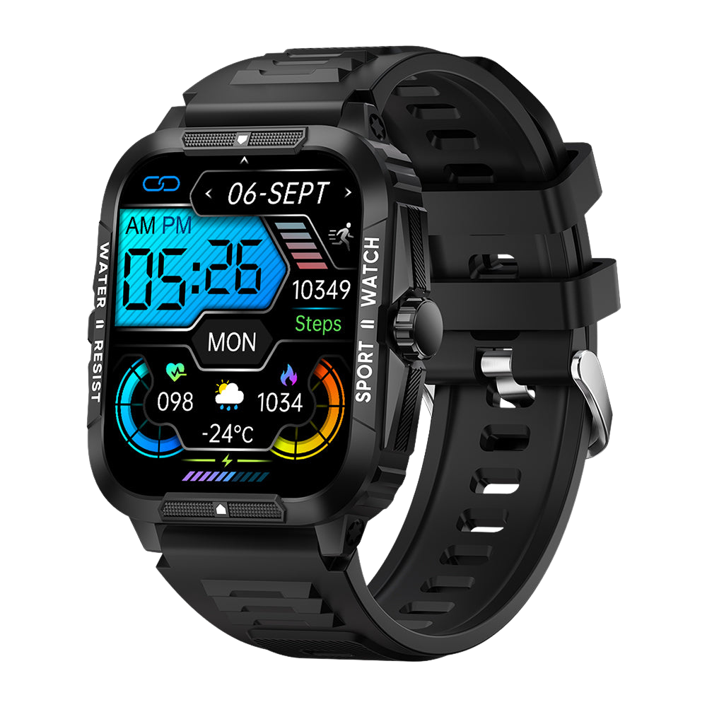 Reloj inteligente COLMI P76 de 1,96 pulgadas para deportes al aire libre y fitness, resistente al agua hasta 3 ATM, color negro.