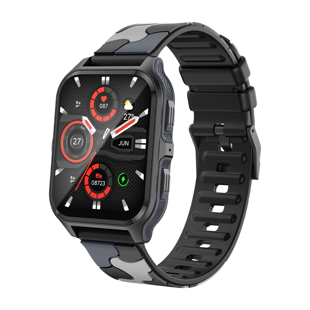 Reloj inteligente COLMI P73 con pantalla de 1,9 pulgadas, llamadas en exteriores, resistencia al agua IP68 y color negro camuflaje.