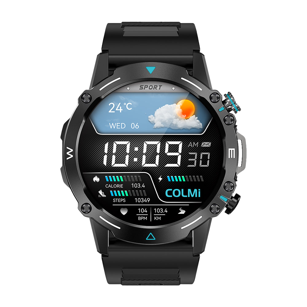 Reloj inteligente Colmi M42 negro con diseño delgado, que cuenta con más de 100 modos deportivos y una autonomía de batería de 10 días.