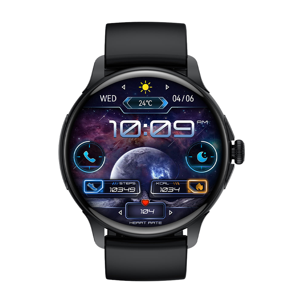 Reloj inteligente COLMI V72 con elegante pantalla AMOLED, seguimiento de actividad física, resistencia al agua IP68 y frontal negro.