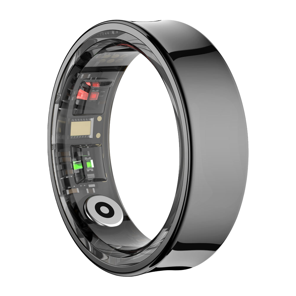 Anillo inteligente COLMi R09 para monitorización de frecuencia cardíaca y oxígeno en sangre, diseño resistente al agua.
