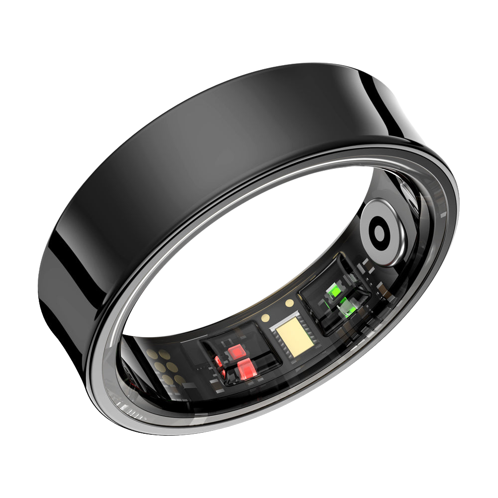Anillo inteligente COLMi R09 para monitorización de frecuencia cardíaca y oxígeno en sangre, diseño resistente al agua.